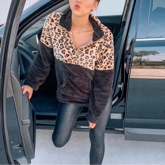 New Plush leopard print women jacket plush sherpa faux fur...